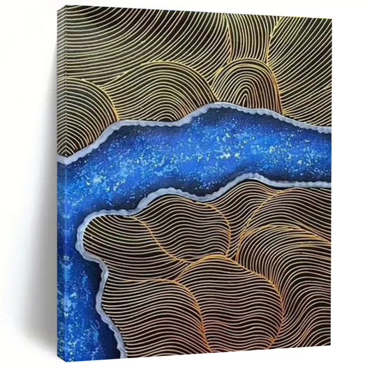 Gold - Line & Blue - Pattern Abstract Art for Luxury Hotel Lobby & Bohemian Bedroom DLZ1352