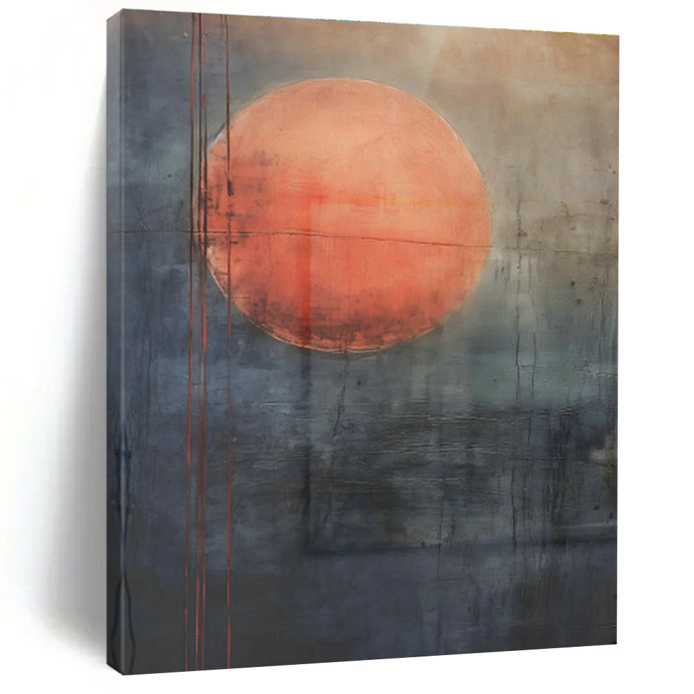 Red Moon on Gray Abstract Art for Bohemian - Inspired Lounge & Mystical Bookstore DLZ0747
