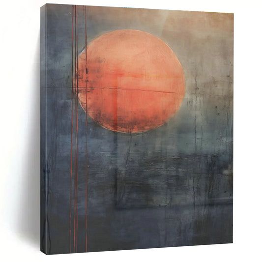 Red Moon on Gray Abstract Art for Bohemian - Inspired Lounge & Mystical Bookstore DLZ0747
