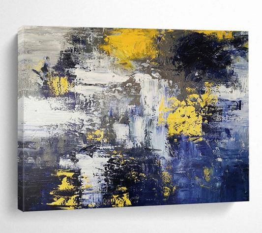 Dynamic Yellow - Blue Abstract Masterpiece to Elevate Modern Living Room Aesthetics DLZ3033