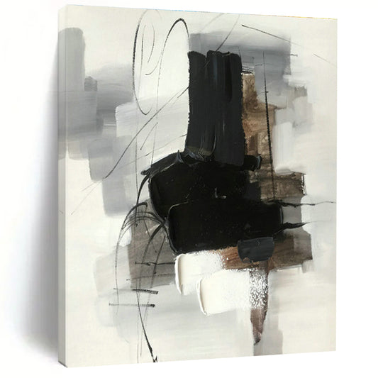 Simple Black - White - Gray Abstract Painting for Modern Studio & Monochrome Home DLZ1287