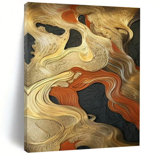 Gold - Orange - Black Abstract Art for High - End Restaurant & Luxury Home Dining Room DLZ1704