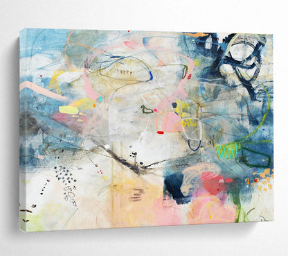 Blue - Pink Line Abstract Art for Coastal - Inspired Nooks DLZ2461