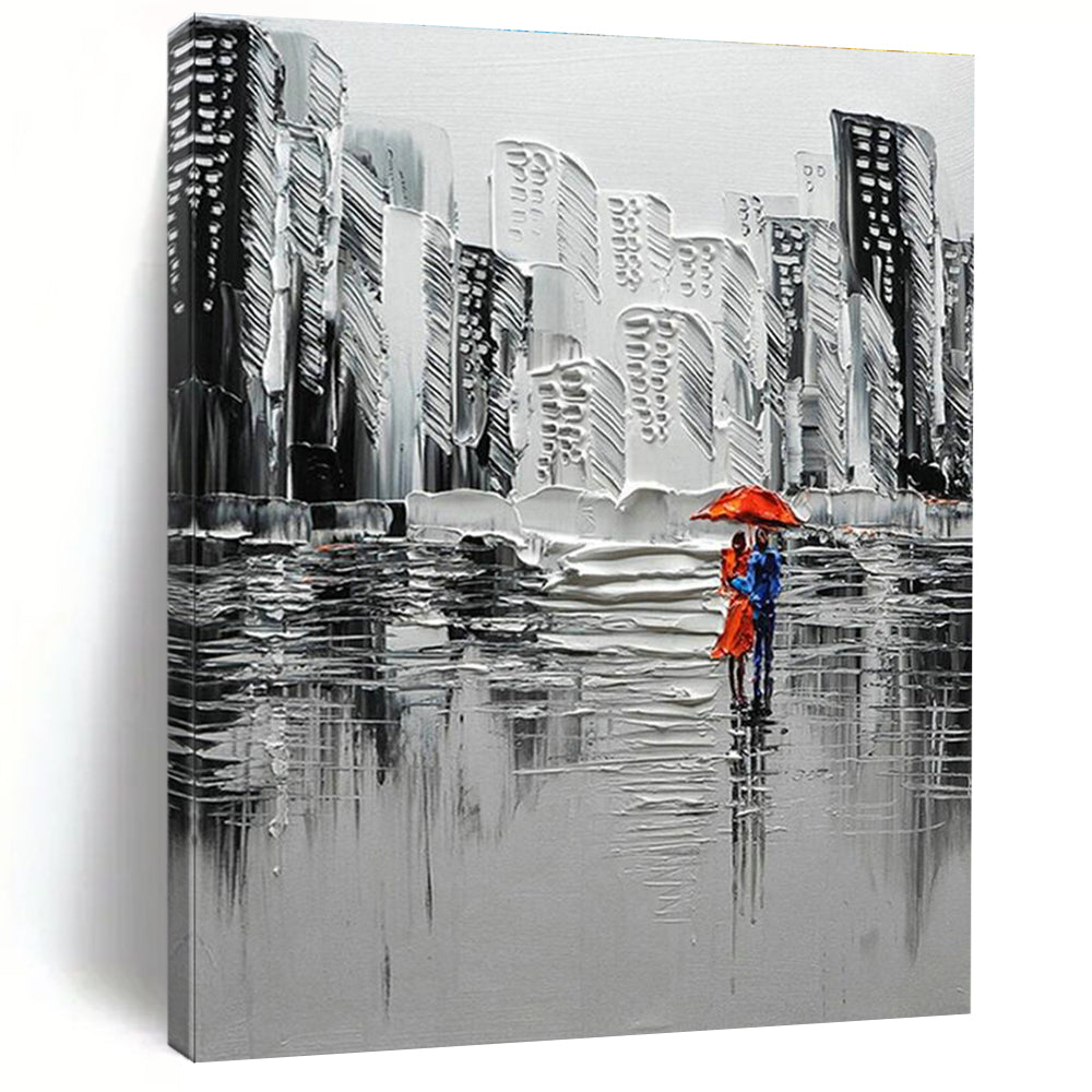 Textured Urban Rain Scene Art for City Café & Modern Living Room DLZ2300