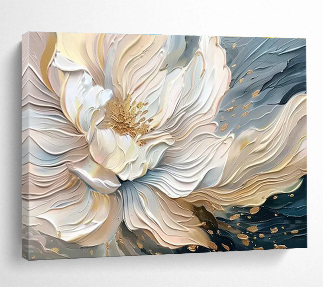 Gold - Accented White Flower Relief Art for Luxe Bedroom Retreats DLZ3087