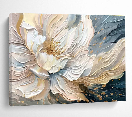 Gold - Accented White Flower Relief Art for Luxe Bedroom Retreats DLZ3087