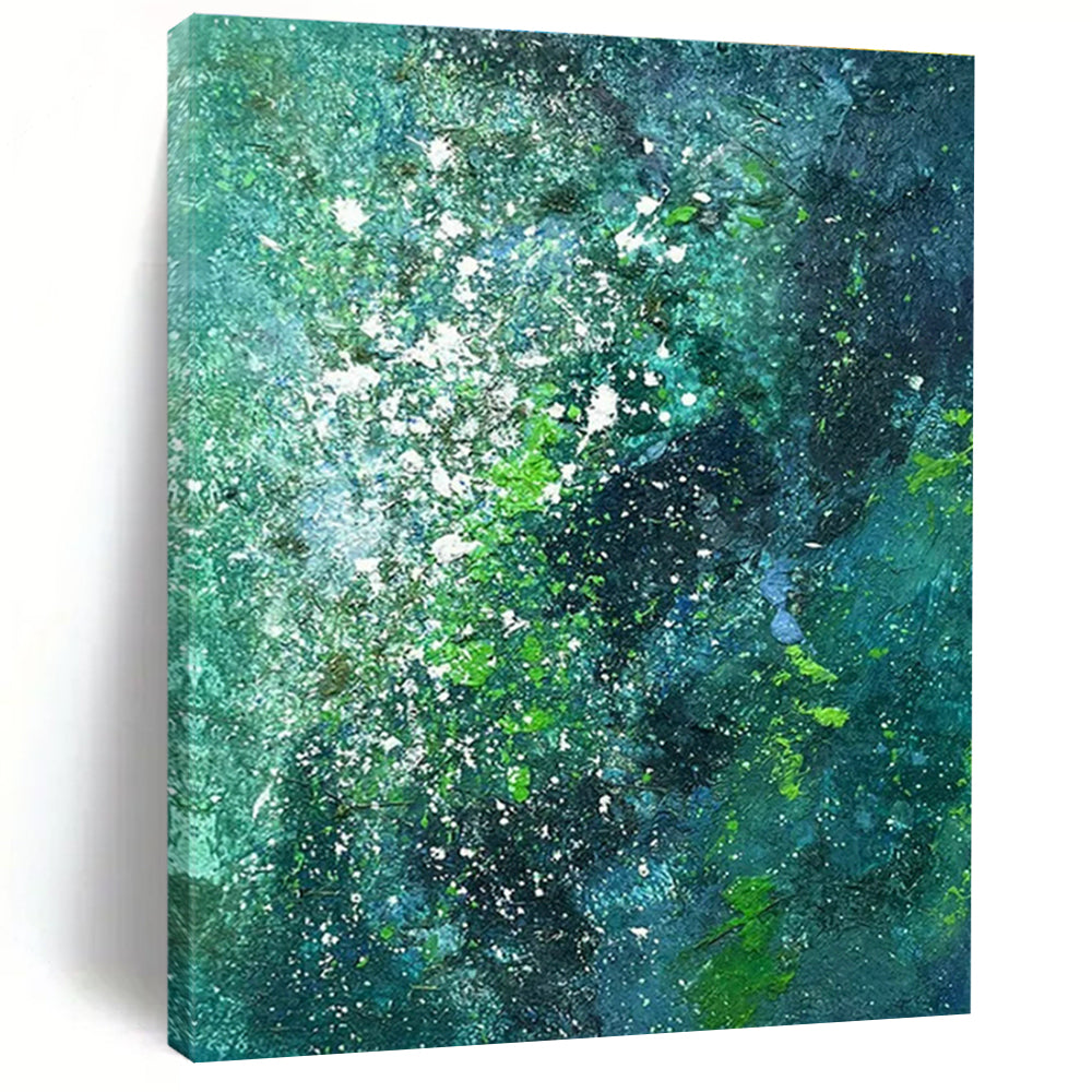 Blue and Green Splatter Abstract Art for Coastal Restaurant & Bohemian Home Bedroom DLZ1593