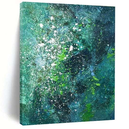 Blue and Green Splatter Abstract Art for Coastal Restaurant & Bohemian Home Bedroom DLZ1593