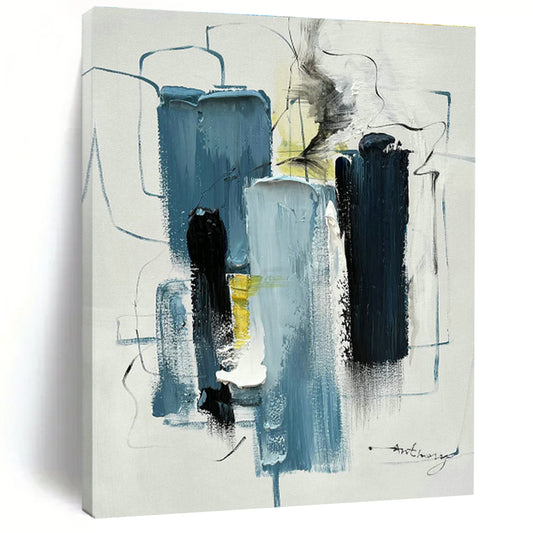 Blue, Black & White Abstract Art for Nautical - Themed Home Office & Minimalist Art Gallery DLZ0827