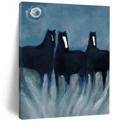 Mysterious Black Horses Art for Gothic - Inspired Library & Art - Forward Bedroom DLZ2144