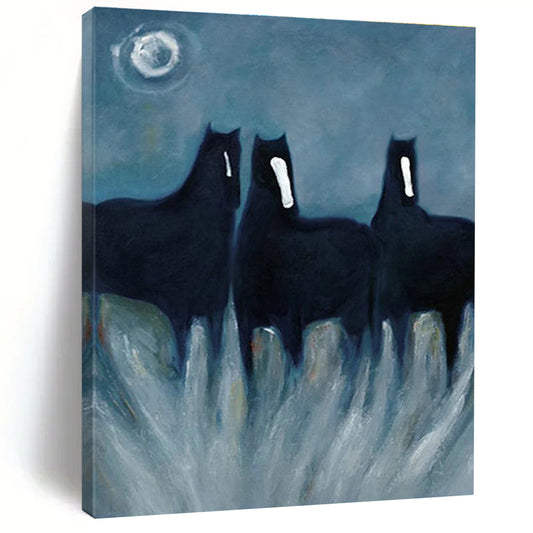Mysterious Black Horses Art for Gothic - Inspired Library & Art - Forward Bedroom DLZ2144