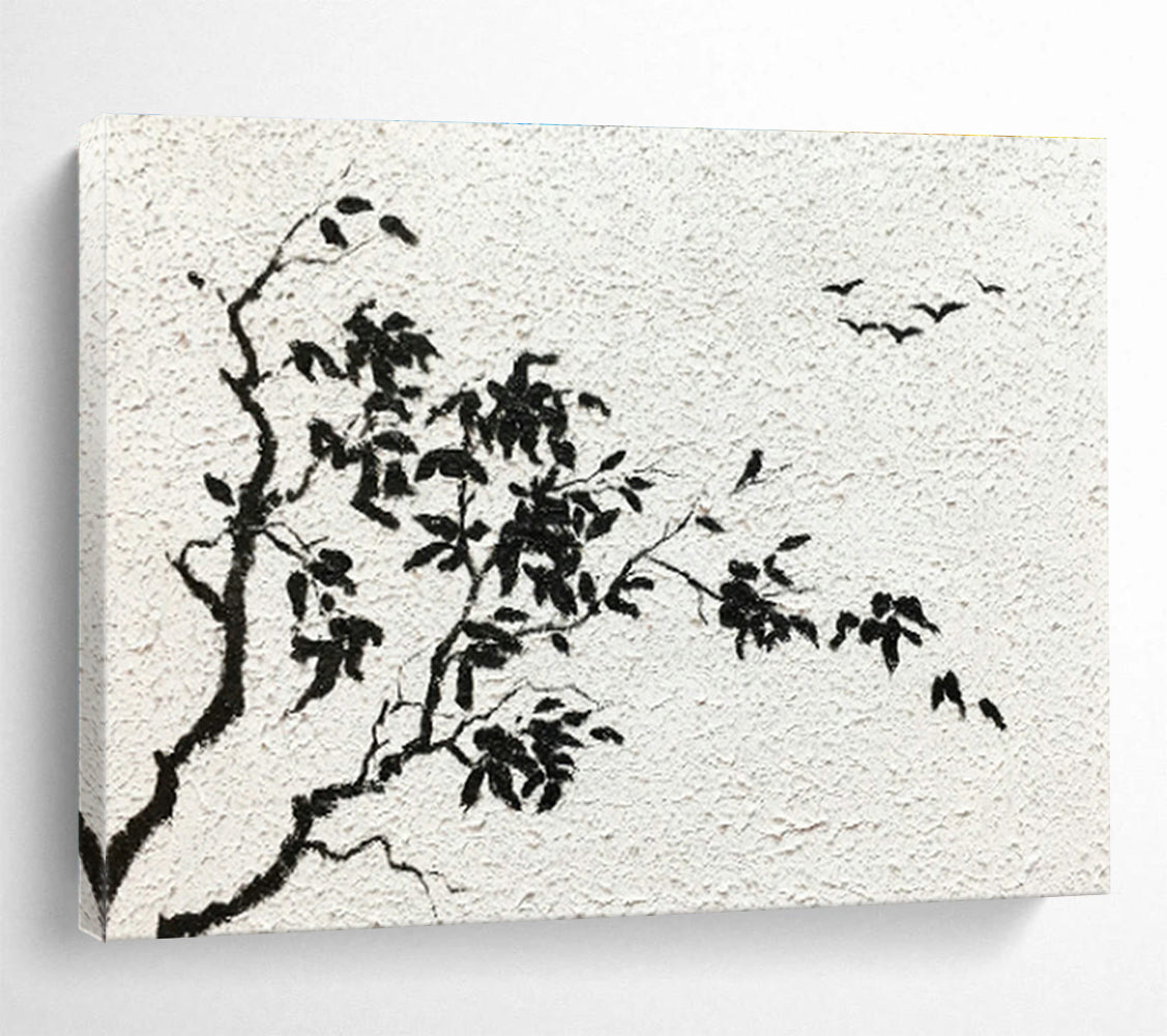 Ink - Wash Tree and Birds Art for Zen - Inspired Meditation Corner DLZ2835
