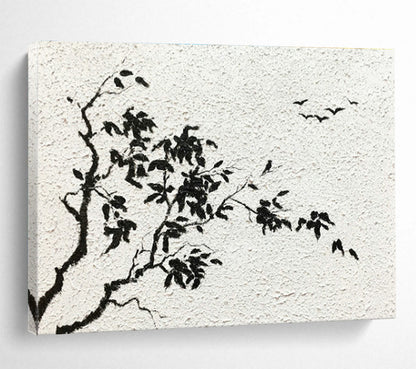 Ink - Wash Tree and Birds Art for Zen - Inspired Meditation Corner DLZ2835