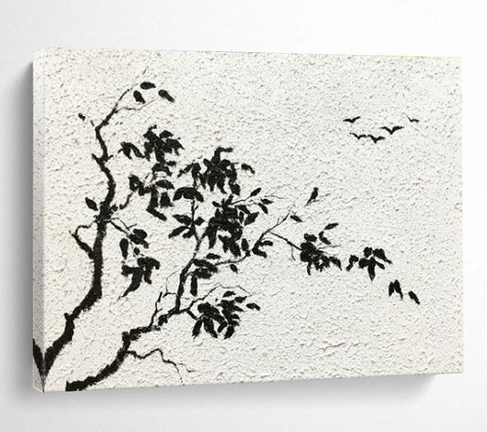 Ink - Wash Tree and Birds Art for Zen - Inspired Meditation Corner DLZ2835