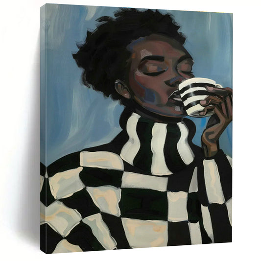 Black - White Checkered Figure Drinking Art for Café Corner & Modern Kitchen DLZ0701