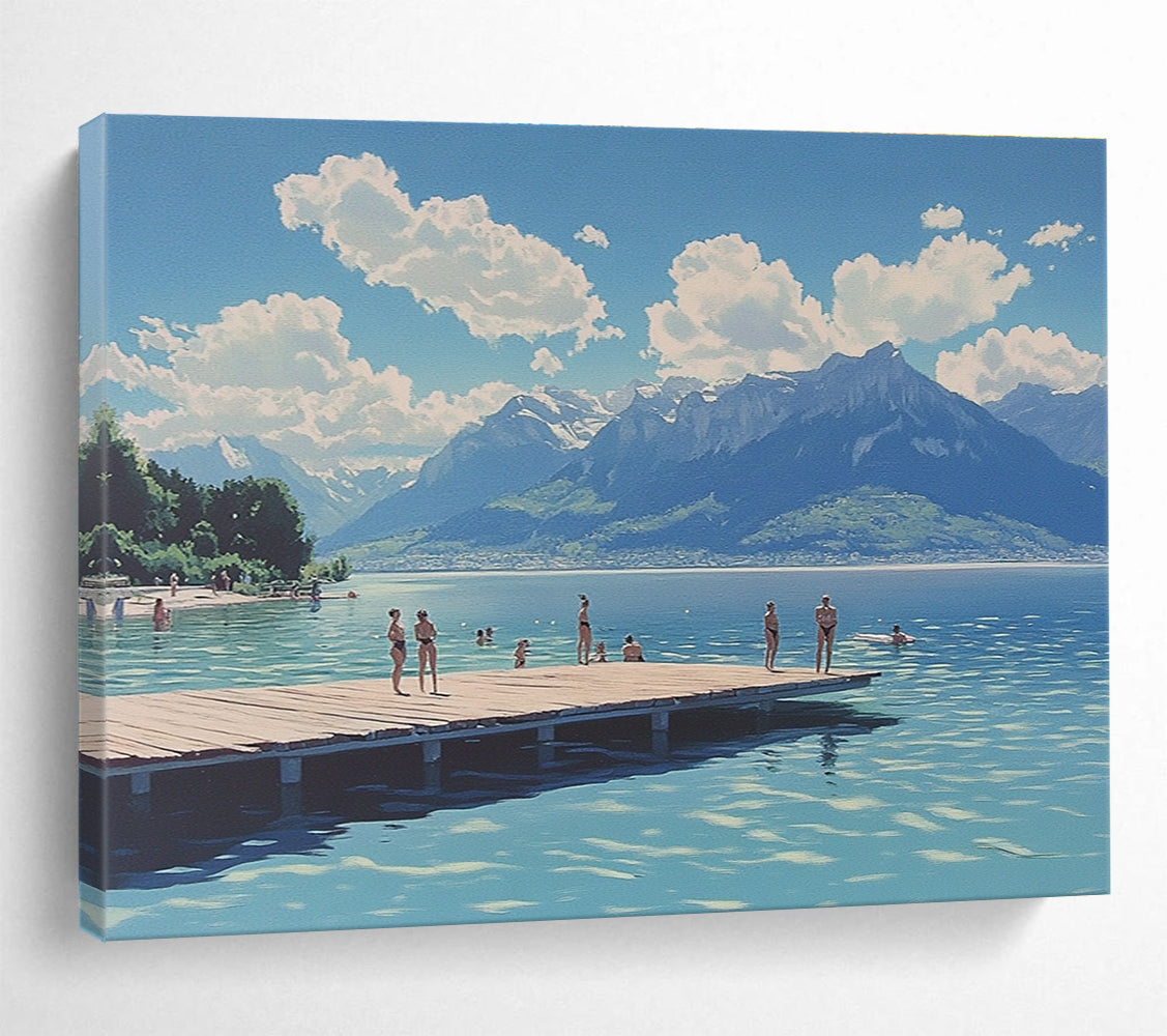 Lakeside Summer Scene Art for Coastal Home Living Room & Travel Agency Waiting Area SC472