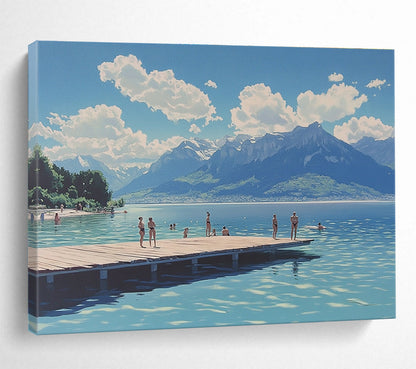 Lakeside Summer Scene Art for Coastal Home Living Room & Travel Agency Waiting Area SC472