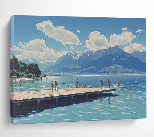 Lakeside Summer Scene Art for Coastal Home Living Room & Travel Agency Waiting Area SC472