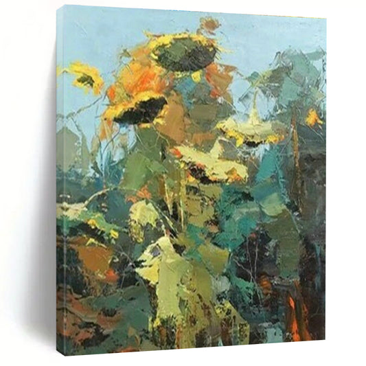 Impressionistic Sunflower Landscape Oil Painting for Countryside Café & Rustic Home Dining Room DLZ1611