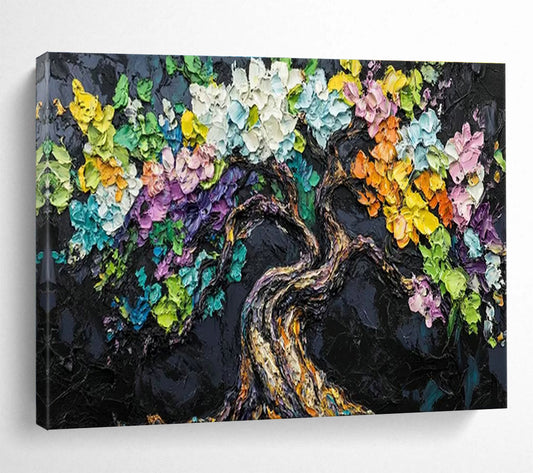 Colorful Tree Black Background Art for Eclectic Home Library Accent Walls DLZ3209