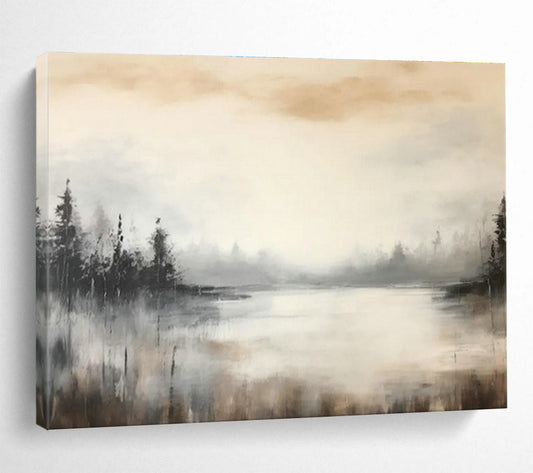 Misty Forest Lake Abstract Art for Serene Bedroom Retreat DLZ2713