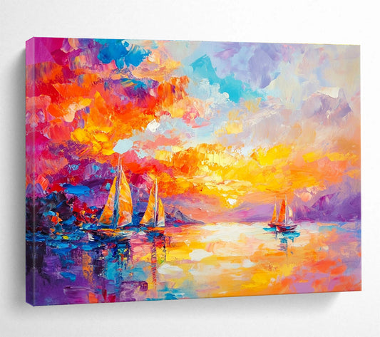 Colorful Sunset Sailboats Art for Coastal Restaurant & Nautical - Themed Home SC180