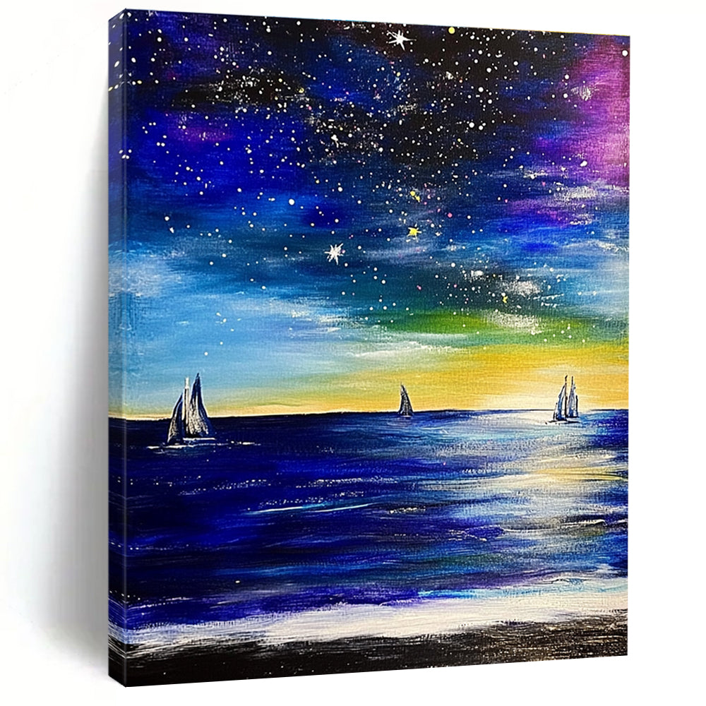 Starry Sea with Sailboats for Coastal Bedroom & Nautical - Themed Lounge STSC851