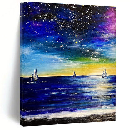 Starry Sea with Sailboats for Coastal Bedroom & Nautical - Themed Lounge STSC851