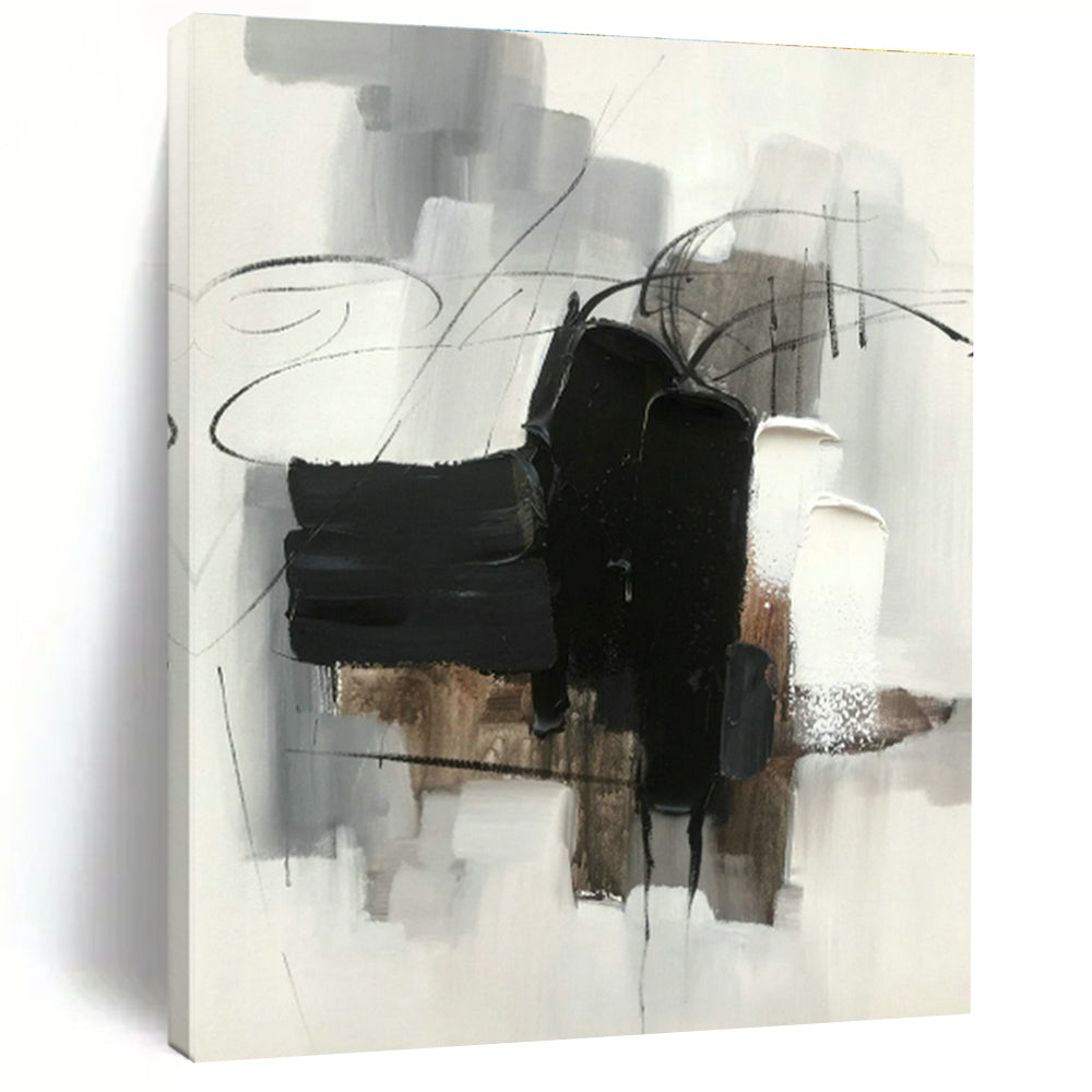 Black - White - Gray Abstract Painting for Minimalist Office & Art Gallery Corridor DLZ1282