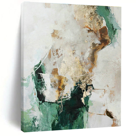 Green and Gold Abstract Art for Botanical Garden Café & Modern Home Library DLZ1015