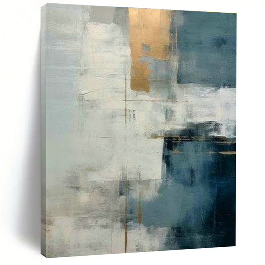 Blue - Gray - Gold Abstract Art for Modern Office Lobby & Art - Centric Dining Area DLZ2120