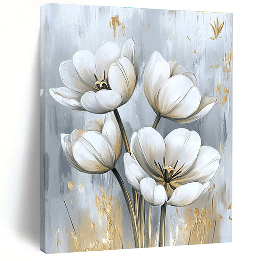 White Tulip Bouquet Classic Floral Art for Traditional Home & Refined Home Living Room STSC1478