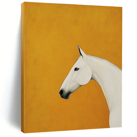 White Horse on Orange Background Art for Equestrian - Themed Home & Luxury Hotel Lobby STSC1348