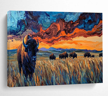 Bison Prairie Sunset Art for Western - Themed Steakhouse Dining Halls DLZ3190