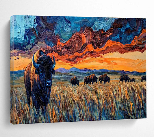 Bison Prairie Sunset Art for Western - Themed Steakhouse Dining Halls DLZ3190