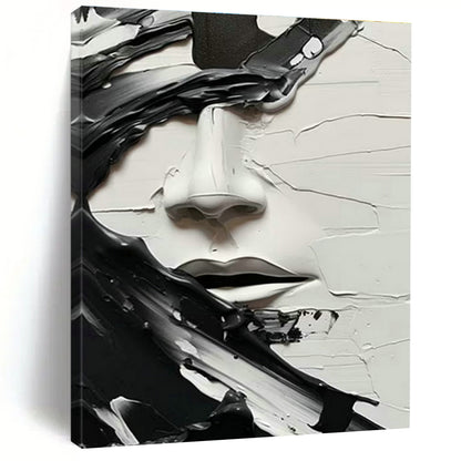 Textured Black and White Face Art for Contemporary Art Museum & Industrial - Chic Loft Apartment DLZ1548