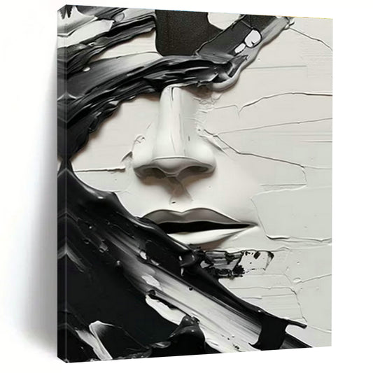 Textured Black and White Face Art for Contemporary Art Museum & Industrial - Chic Loft Apartment DLZ1548