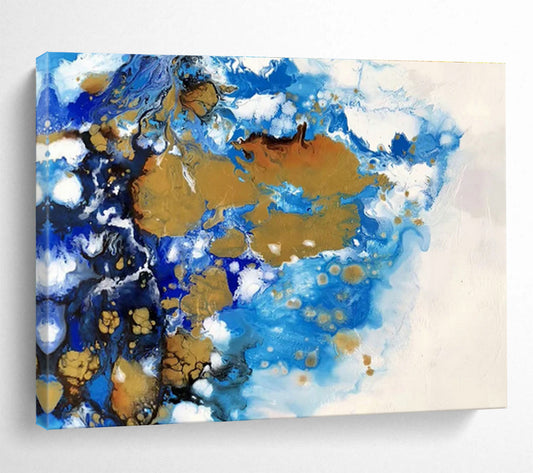Blue - Gold Fluid Art for Luxury Hotel Suite Bedrooms DLZ2551