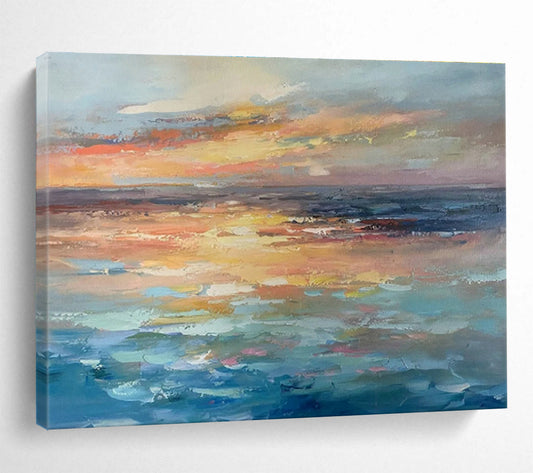 Sea View Sunset Oil Painting for Coastal - Themed Living Rooms DLZ2503