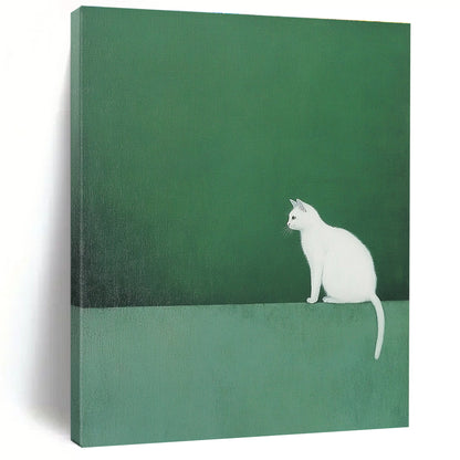 Solitary White Cat for Cozy Reading Nook & Pet - Lover’s Living Room STSC1249