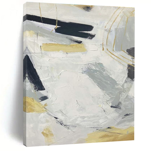 Elegant Gray - White - Gold Abstract Art for Luxury Bedroom & High - End Restaurant DLZ2287