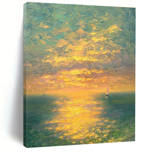Sea Sunset Oil Painting for Nautical Bedroom & Yacht Club DLZ0734