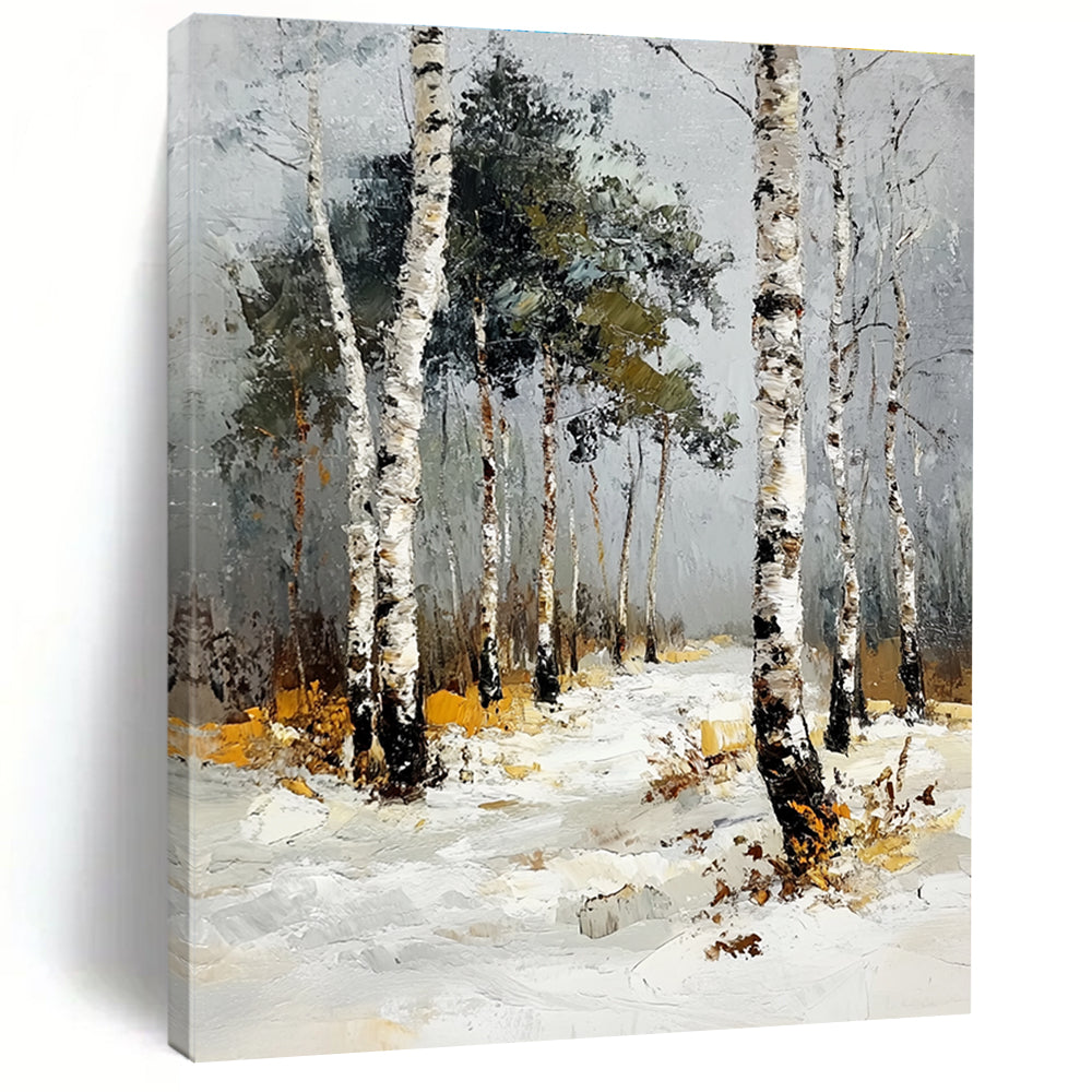 Snowy Birch Forest Path 2 Art for Ski Resort Lobby & Minimalist Home Library STSC1382