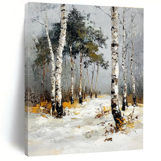 Snowy Birch Forest Path 2 Art for Ski Resort Lobby & Minimalist Home Library STSC1382