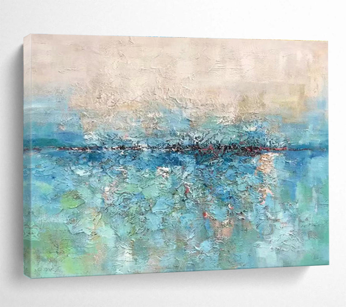 Blue - Green Lakeside Abstract Art for Calm Bedroom Nook DLZ2739