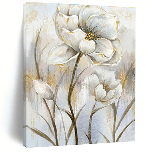 White Flower with Gold Art for Elegant Home Dining Room & Wedding Venue Decor DLZ1536