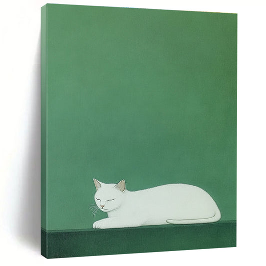 Sleeping White Cat Minimalist Pet Art for Scandinavian - Style Home & Calm Home Library STSC1473