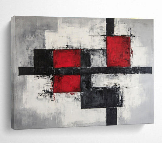 Red - Black - Gray Geometric Abstract Art for Industrial - Style Loft & Modern Art Studio SC238
