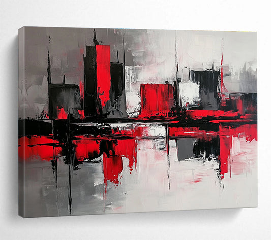 Red - Black Cityscape Abstract Art for Corporate Boardroom & Urban - Themed Bar SC239
