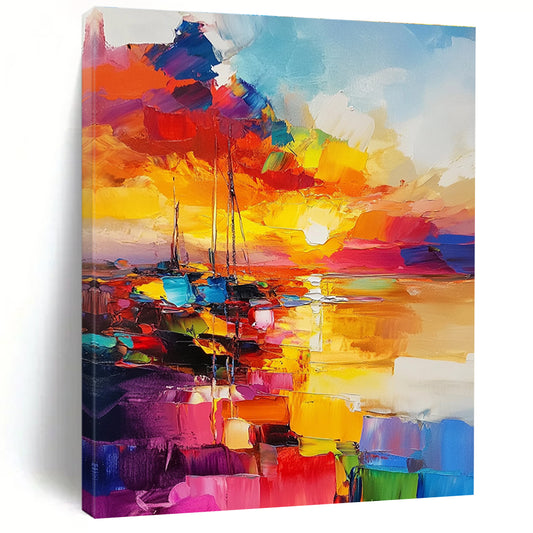 Colorful Sunset Sailboats Art for Beachfront Restaurant & Vibrant Home Dining Room STSC1422